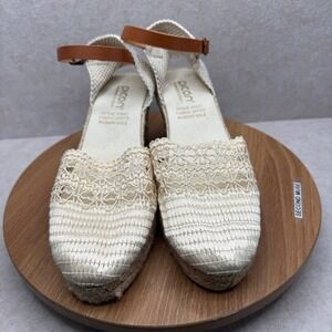 Picon‎ Crochet Espadrille Wedge Sandals Size 40 9 Cream Ankle Strap Boho Summer